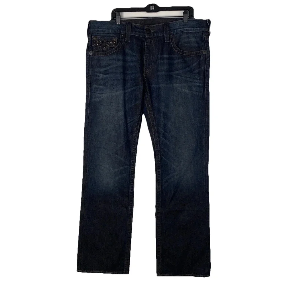 Men's True Religion Ricky Pyramid Studded Straight Blue Jeans 38